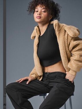 ALO Yoga Camel Teddy Sherpa Zip Hoodie
